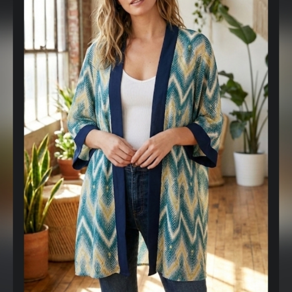 Allison Brittney Chevron Patterned Kimono Cardigan size 1X